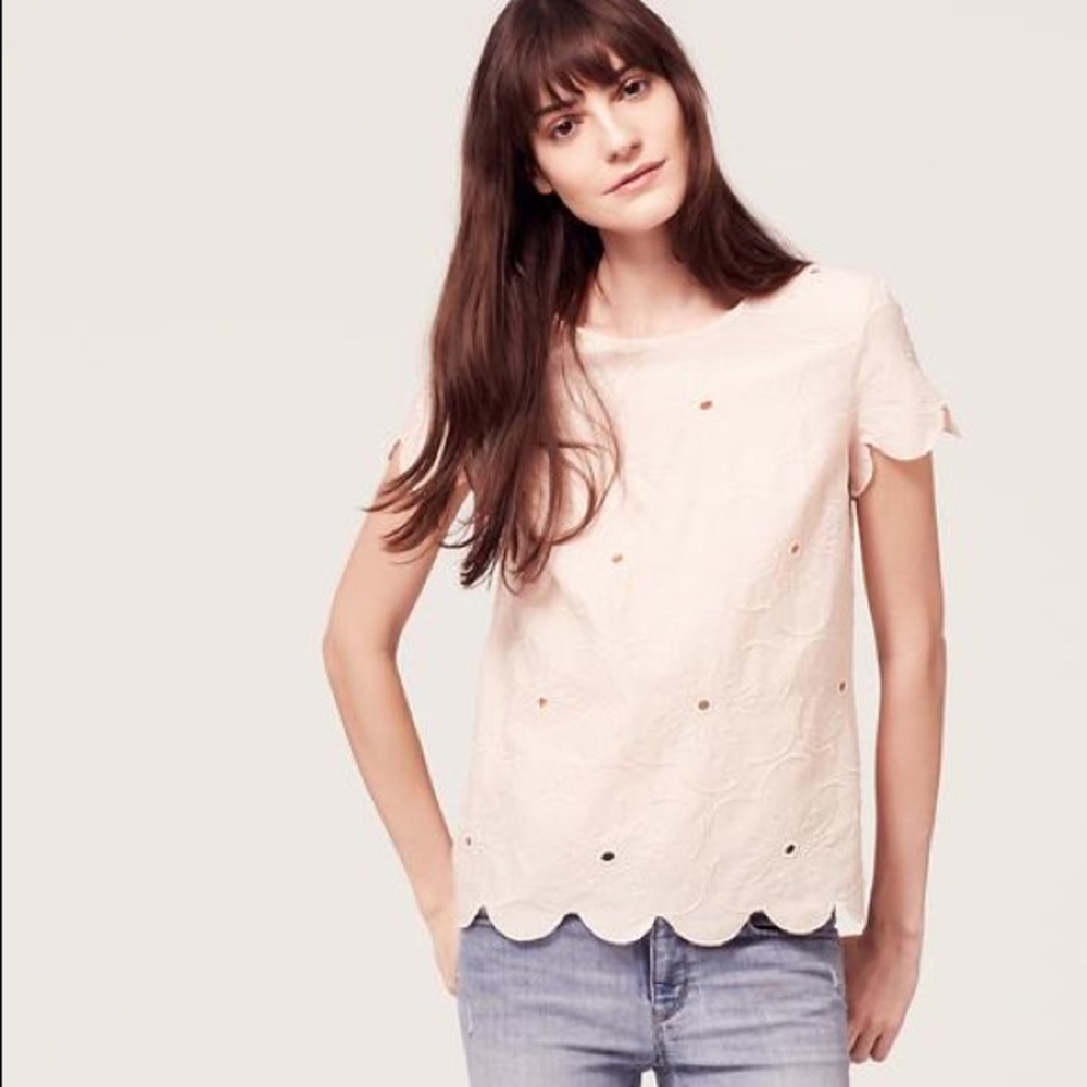 LOFT Eyelet Sleeve Tee in Blush Pink - Picture 1 of 5
