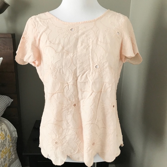 LOFT Eyelet Sleeve Tee in Blush Pink - Picture 2 of 5