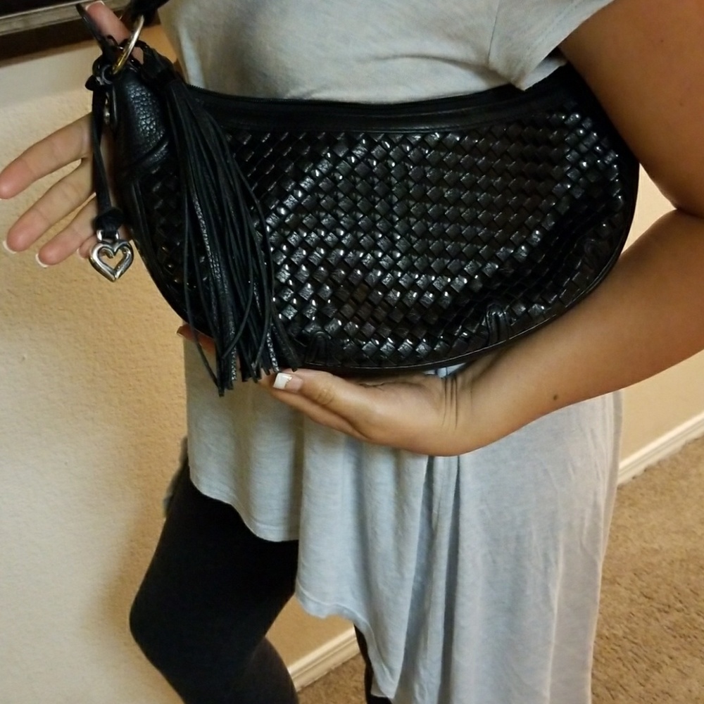 Brighton Black Woven Leather Shoulder Bag