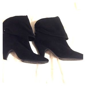 Black Suede Kitten Heeled Ankle Bootie