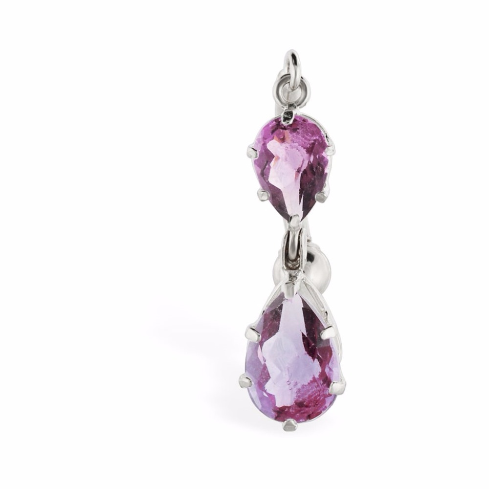 14K White Gold Belly piercing Double Pear Reversed