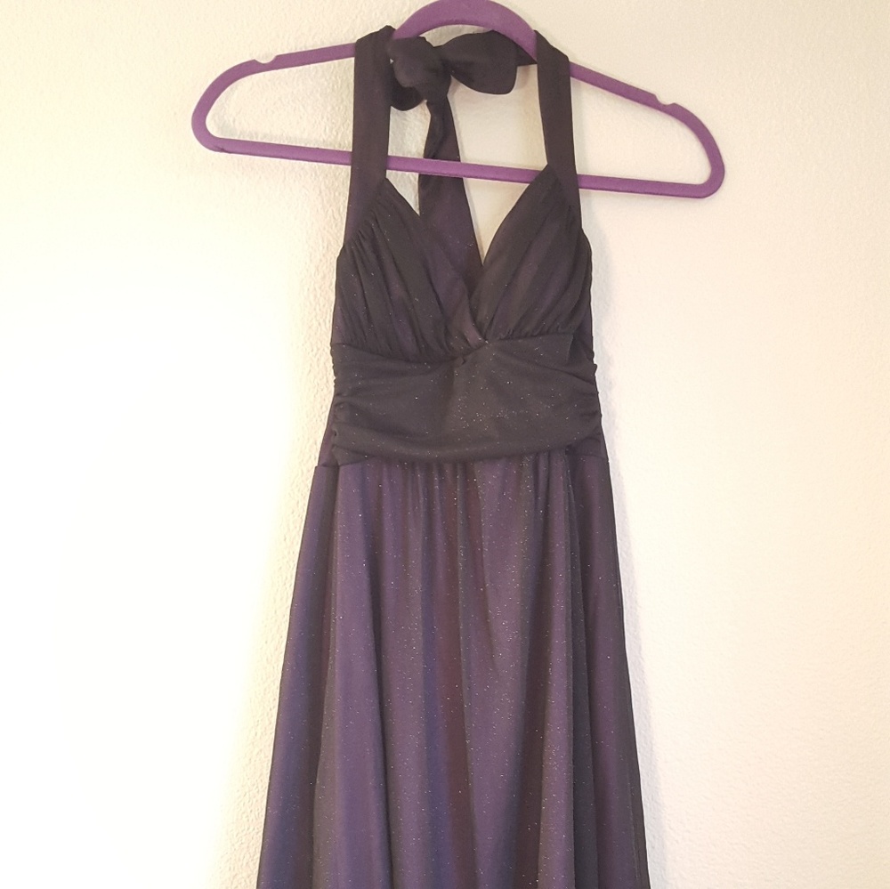 Party/Evening Mini Halter Dress- Purple w/ Black