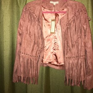 Pink suede fringe jacket