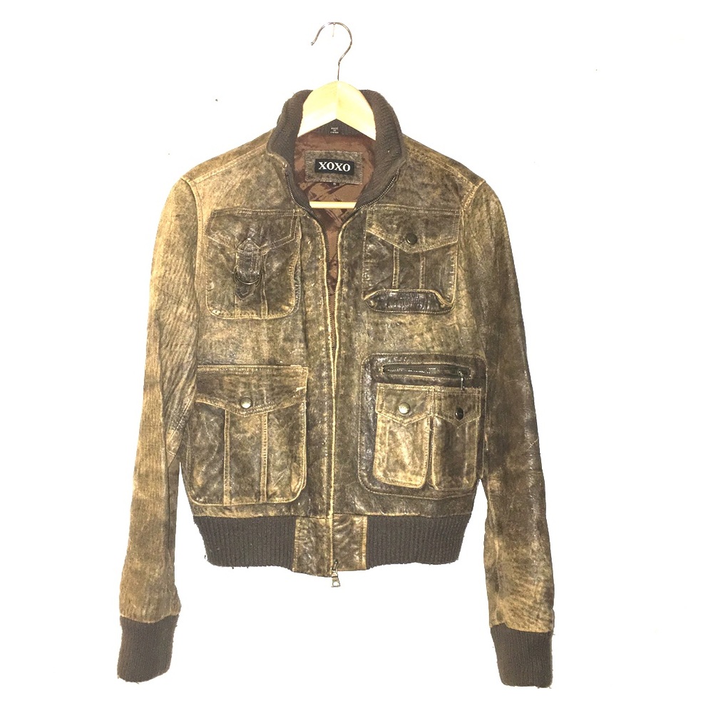 Genuine leather bomber jacket