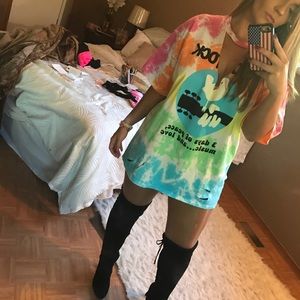 Distressed Woodstock tie dye tee