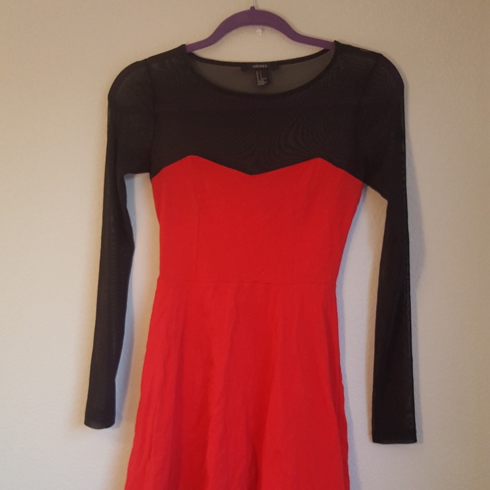 Mini Long Sleeve Dress - Red and Black