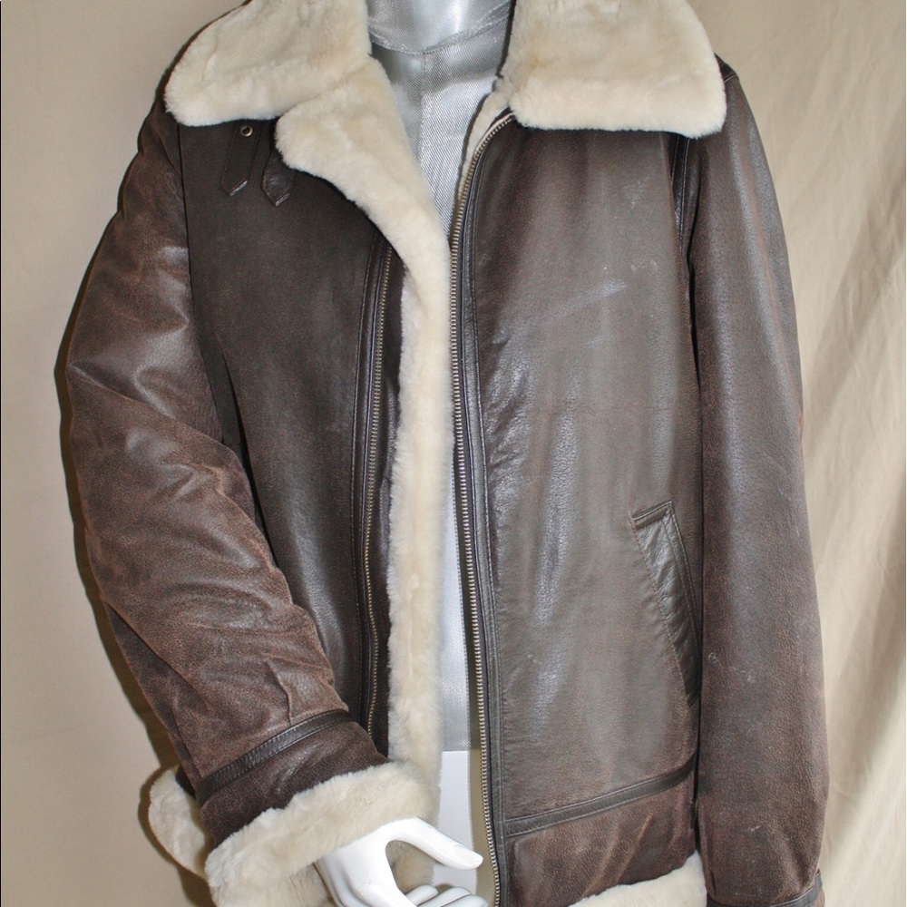 Leather Aviator Coat with faux fur