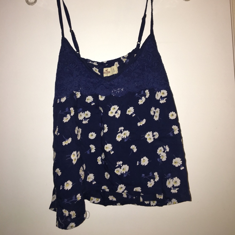 Hollister Navy Blue Floral Crop Tank Too