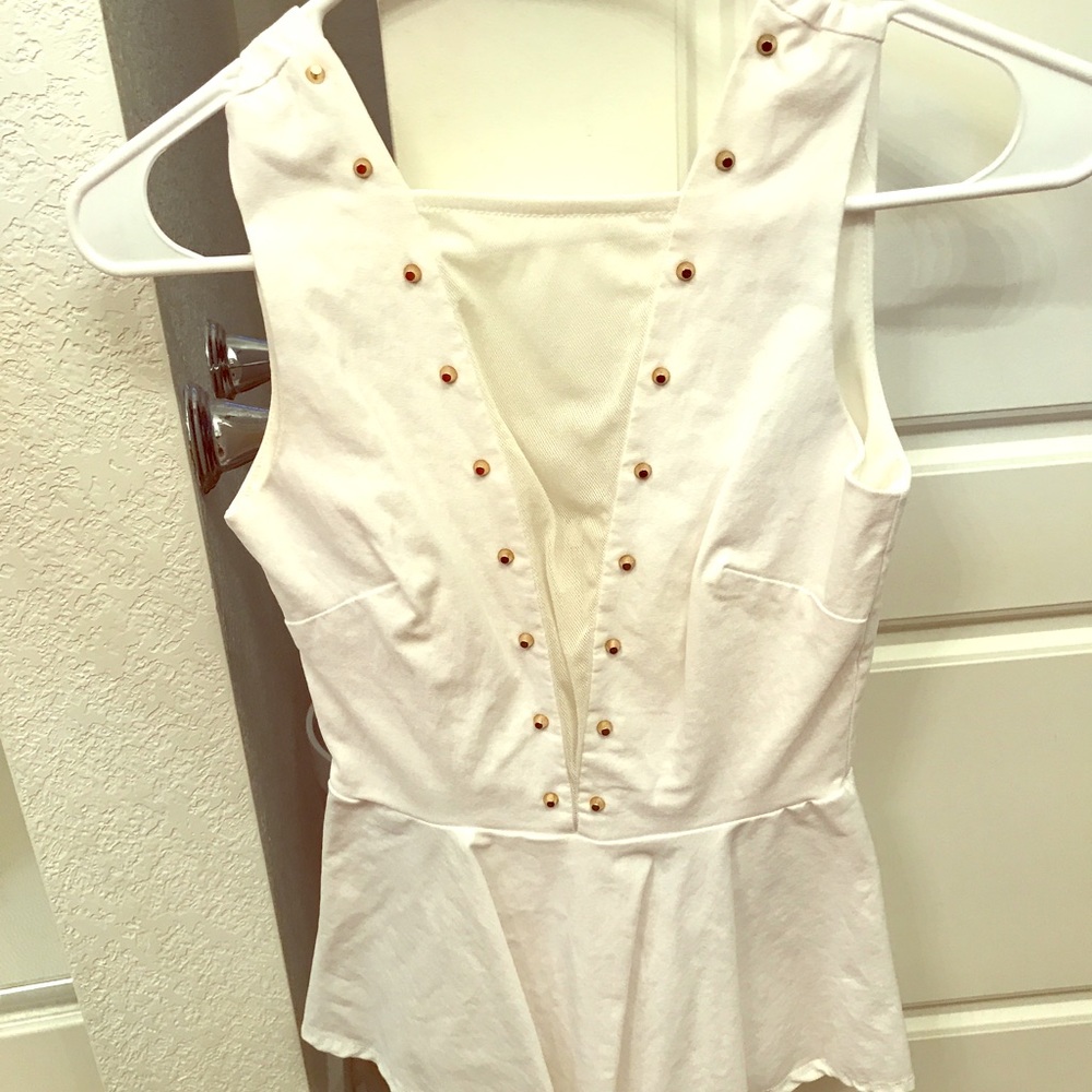 White peplum with mesh & gold studs