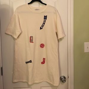Zara tshirt dress with patches medium cream
