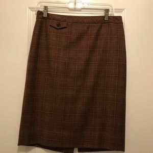 Brown plaid wool  J Crew pencil skirt