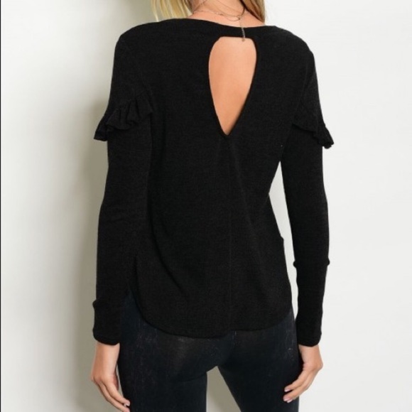 Ruffle Top Keyhole Back Shirt Long Sleeves - Picture 3 of 8