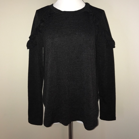 Ruffle Top Keyhole Back Shirt Long Sleeves - Picture 4 of 8