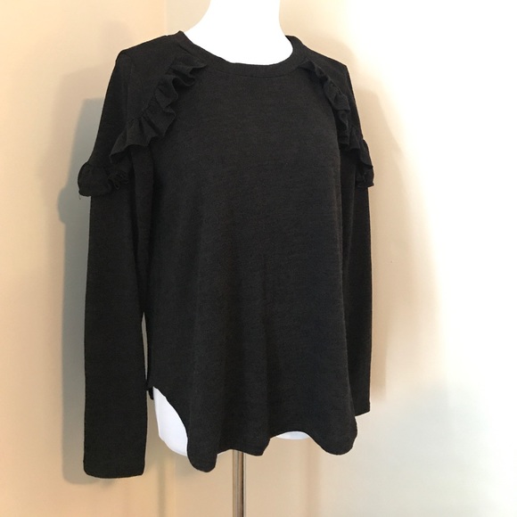 Ruffle Top Keyhole Back Shirt Long Sleeves - Picture 5 of 8