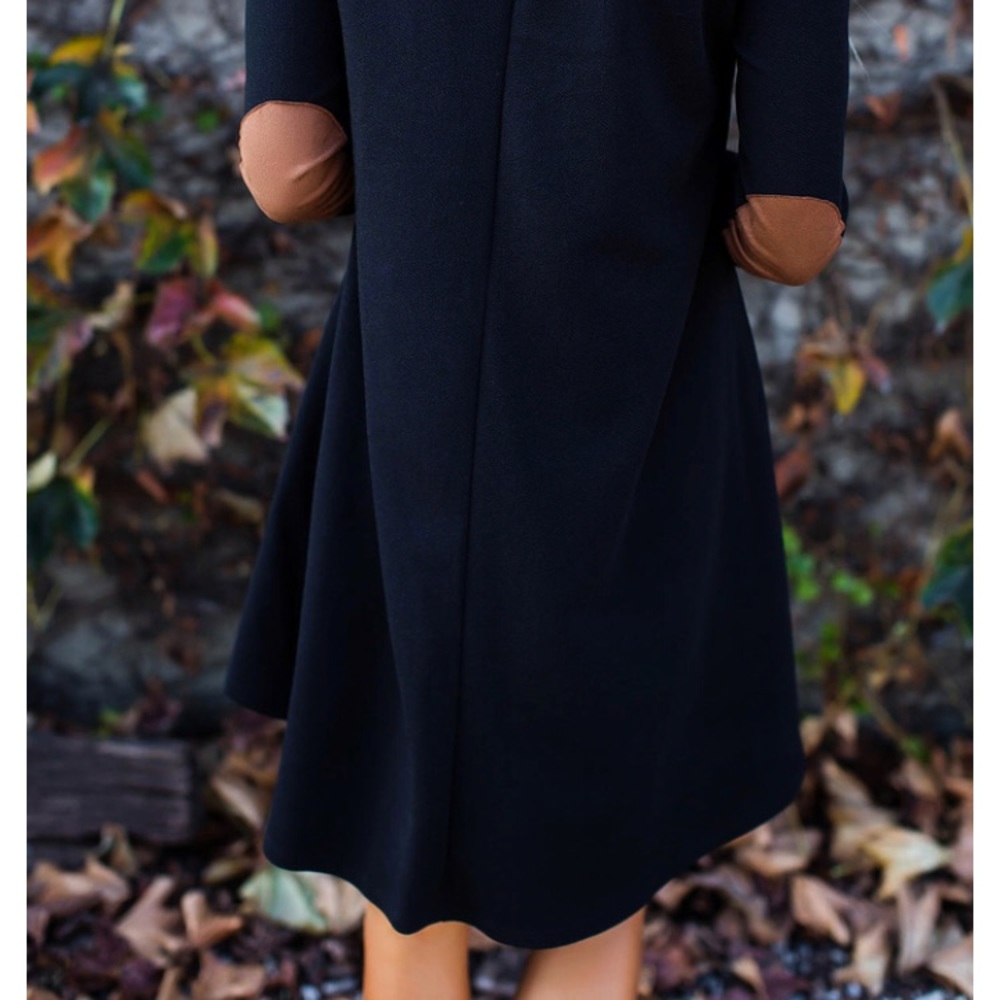 LAST 1! Long Sleeve Dress Tan Elbow Patch Pockets - Picture 2 of 8
