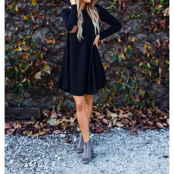 LAST 1! Long Sleeve Dress Tan Elbow Patch Pockets - Picture 3 of 8