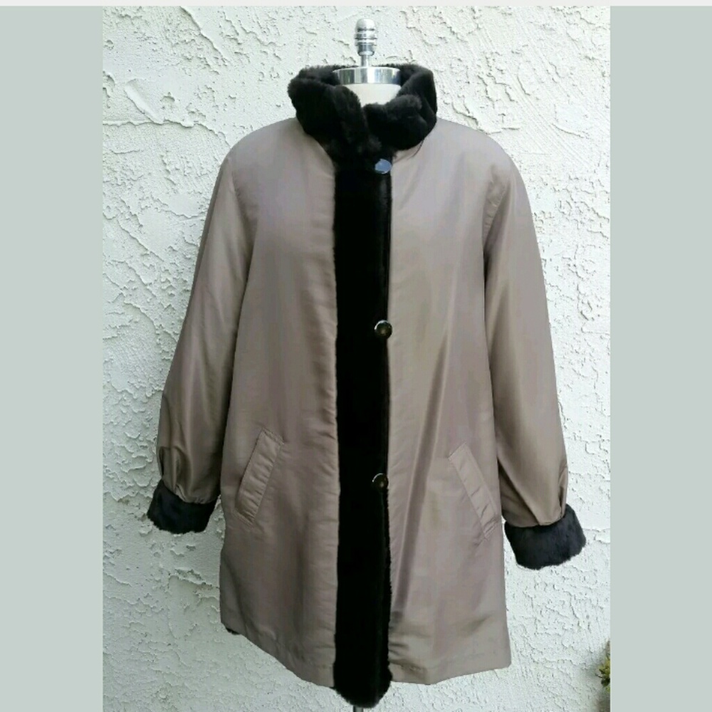 James Percy Womens Coat Reversible Faux Fur L