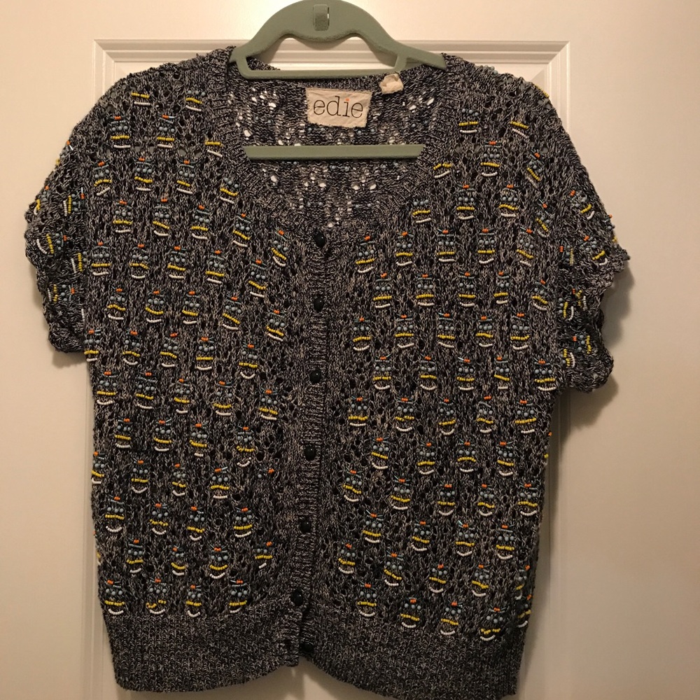 Cotton open weave beaded sweater