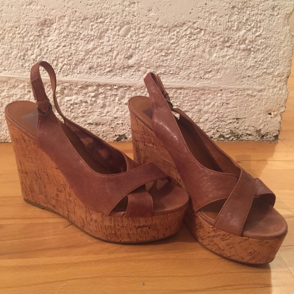 Brown leather dolce vita wedges