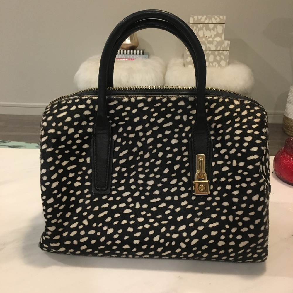 Tory Burch Calf Hair Dotted Pony Padlock Satchel