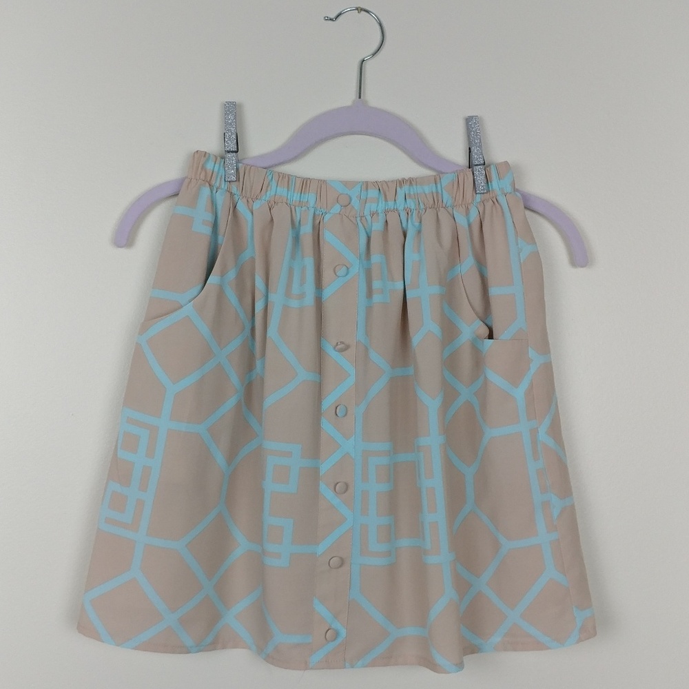 Emmelee tan/blue print skirt
