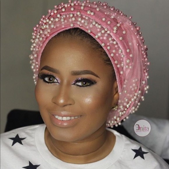 Net beaded Tulle Velvet Turban Head wrap. - Picture 1 of 3