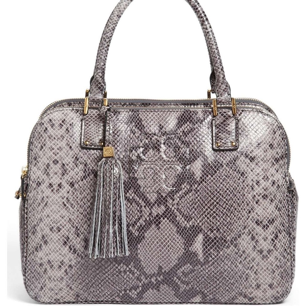 Tory Burch Gray Thea Snake Print Triple-zip Tote