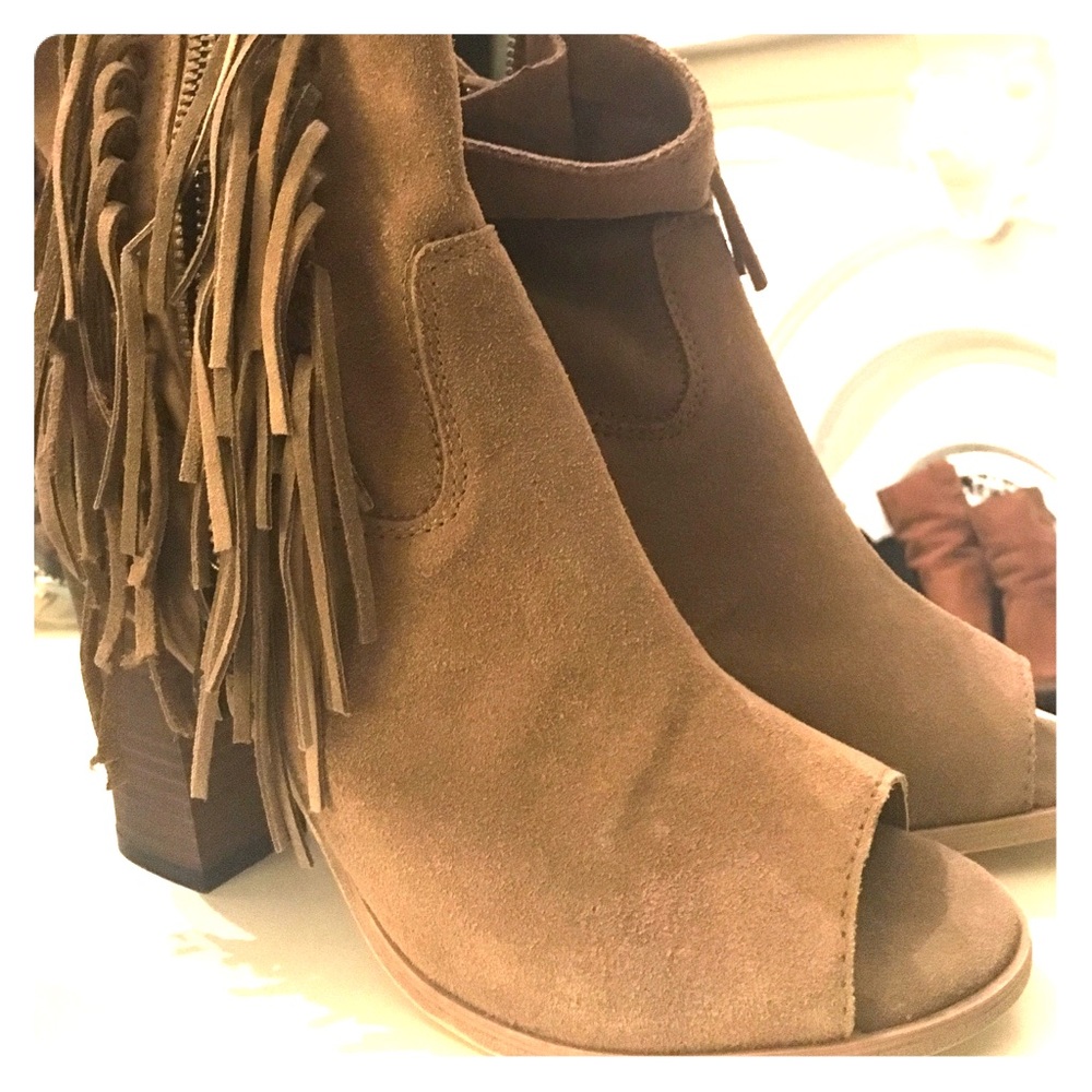Mia Suede Open Toe Fringe Booties