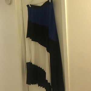 Long Black, Blue & White Pleaded Skirt