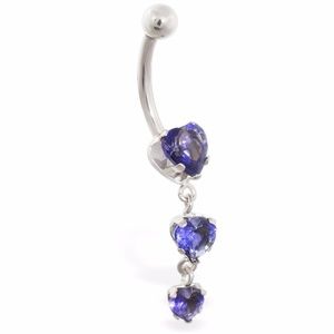 14K White Gold Navel Piercing Dangle Bezel