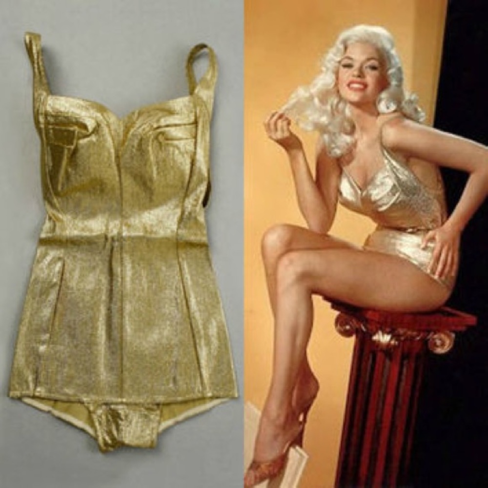 1950 Bombshell Gold Metallic Lame Bathing Swim