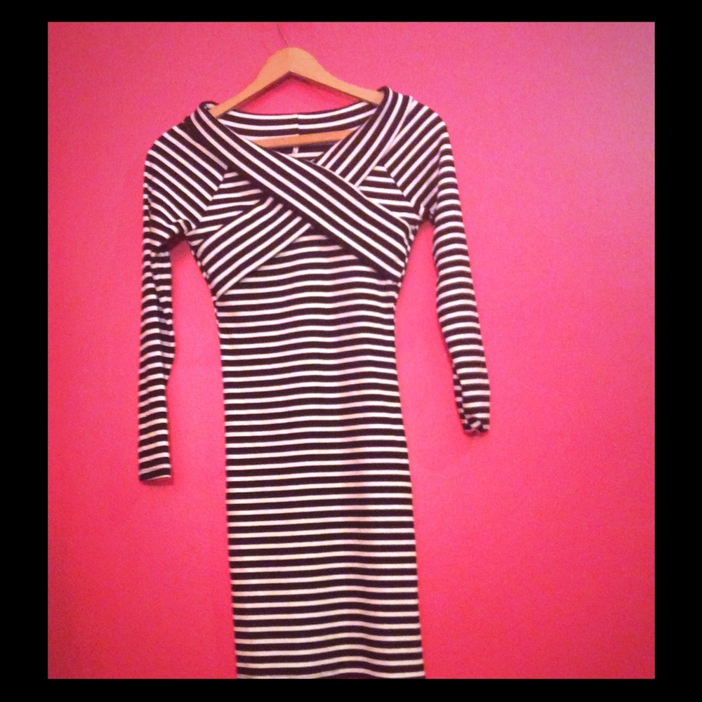 Off the Shoulder Black & White Stripped Dress