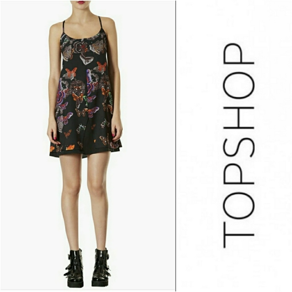 TopShop moth print strap slip dress