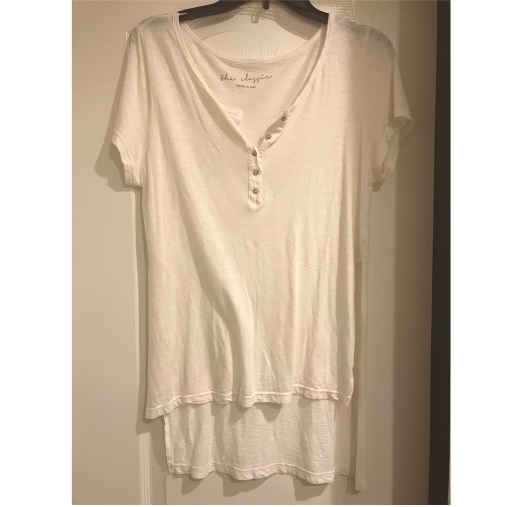 UO White Buttoned Short Sleeve Henley T-Shirt
