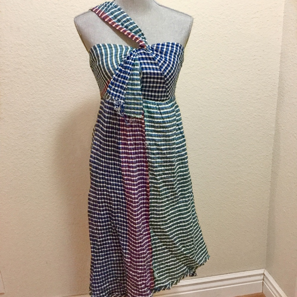 Anthropologie Blue One Shoulder Dress by Maeve