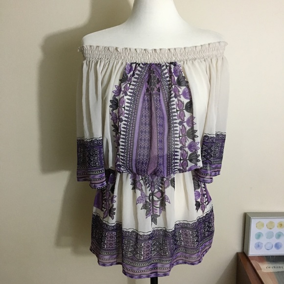 Forever 21 Tops - Forever 21 Boho Style Purple Design Cream Tunic