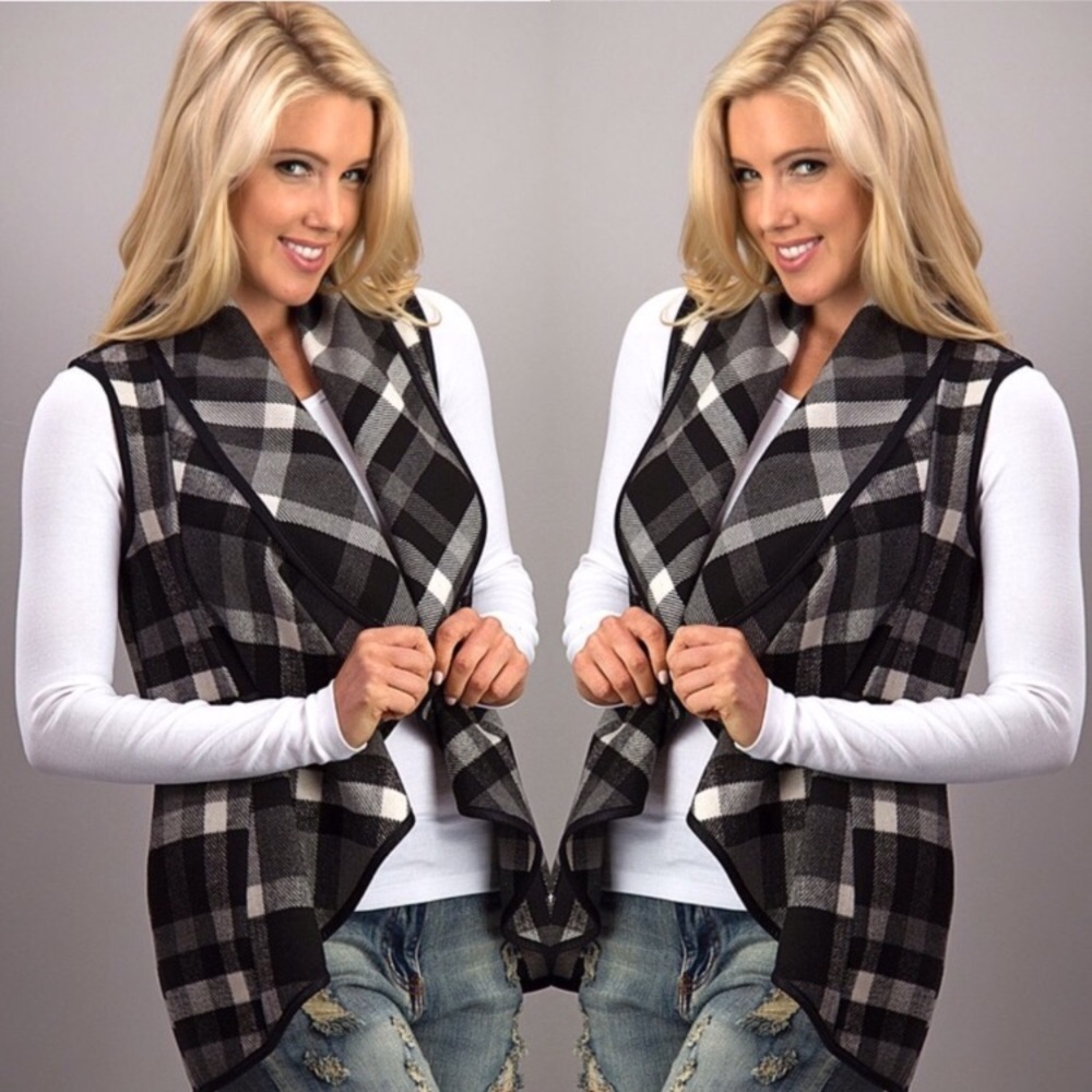 LAST! Plaid Waterfall Vest w/ Side Pockets - Picture 2 of 2