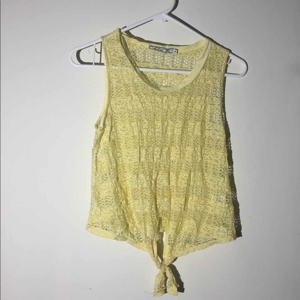 Chloe k yellow sheer Lace crop top
