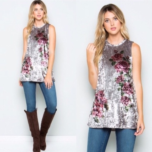 Crushed Velvet Sleeveless Floral Tunic - Picture 2 of 4