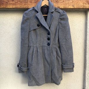 Forever 21 Long Gray Peacoat with Black Buttons