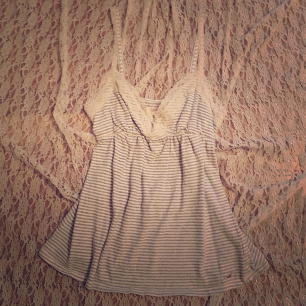 Hollister Gray and White striped Tank Top