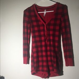 Red plaid pajama romper
