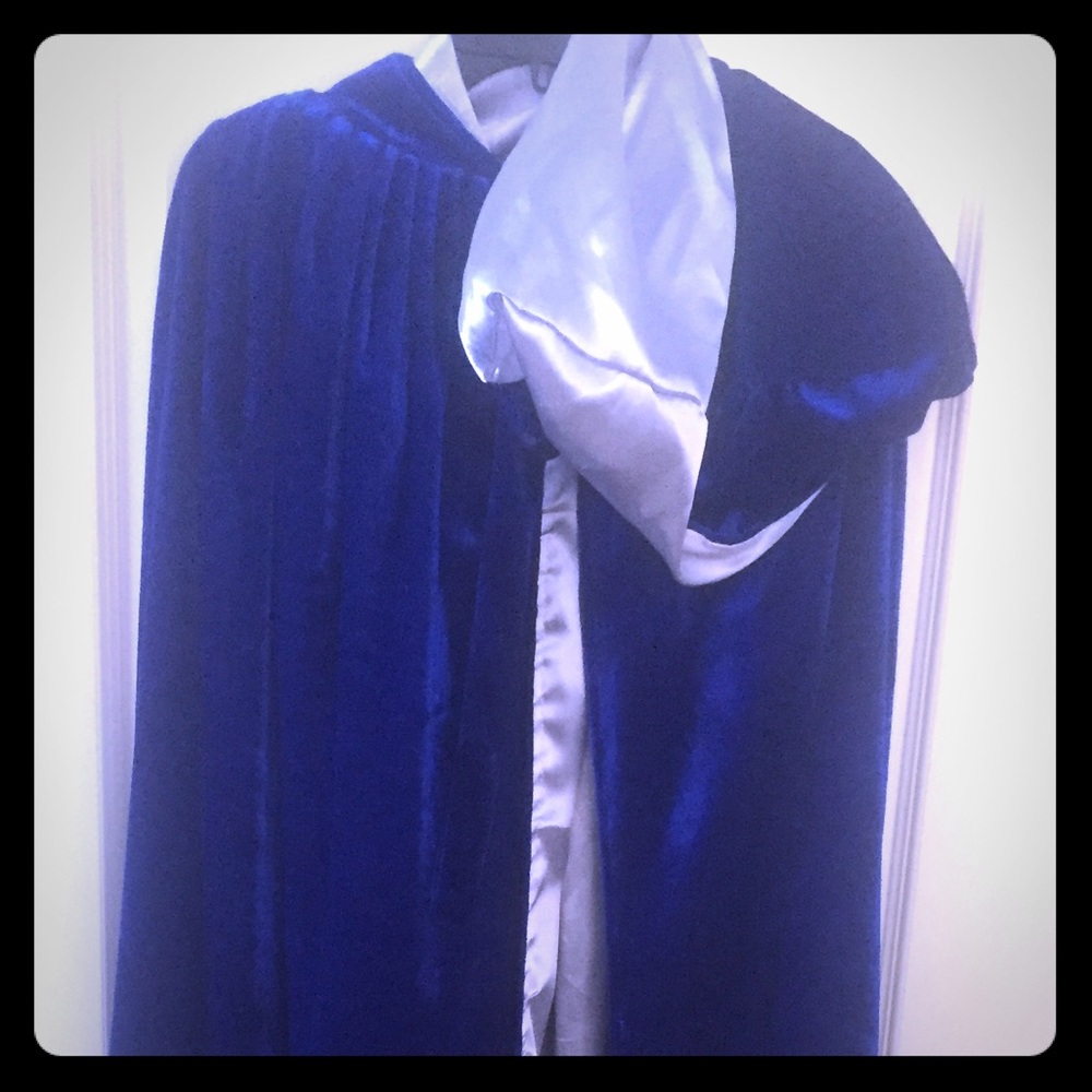 Blue velvet hooded cape