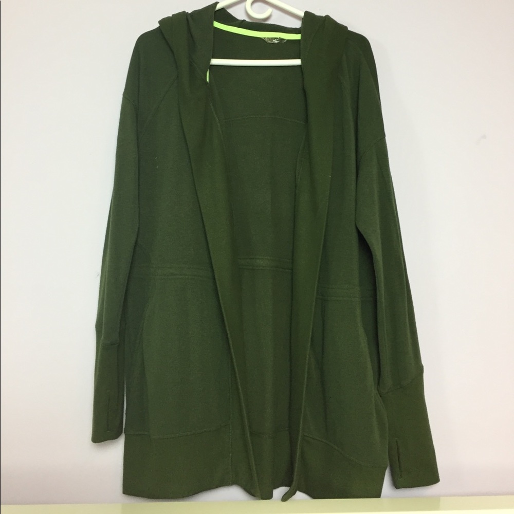 Long military green hooded sweater