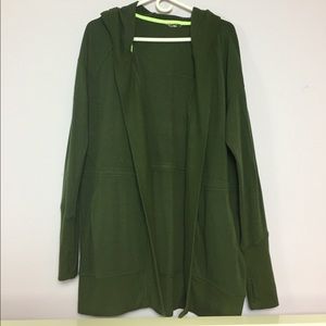 Long military green hooded sweater