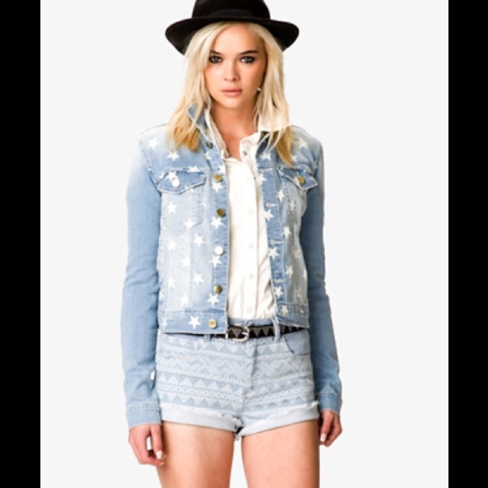 Forever 21 Star Patterned Jean Jacket