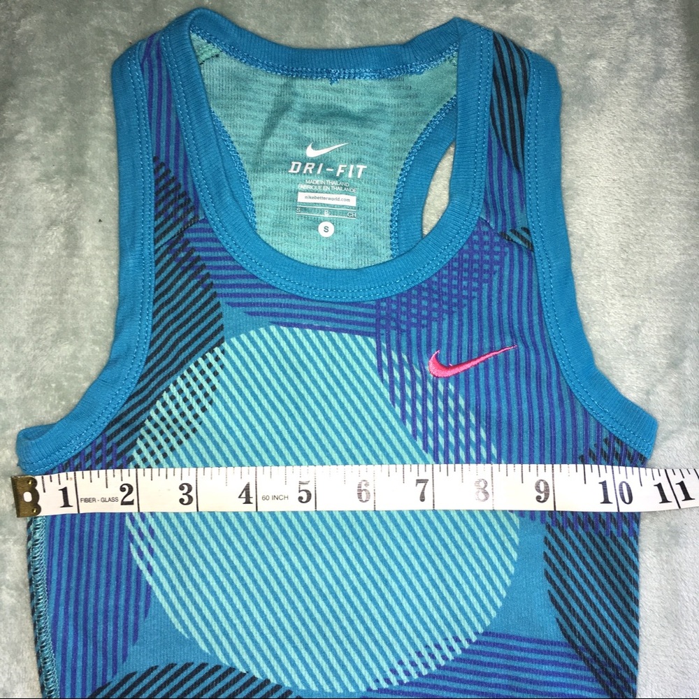 NIKE DRI-FIT Racerback Tank Top Turquise Blue Swirl Abstract Junior Size Small - Picture 11 of 12