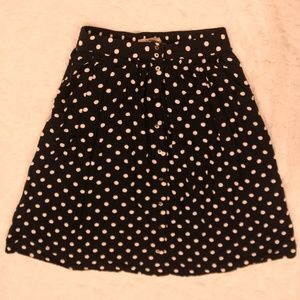 Polka Dot Midi Skirt w/ Buttons Down Front