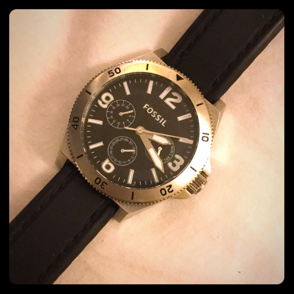 Black/Silver FOSSIL STAINLESS STEEL MENS WATCH NEW
