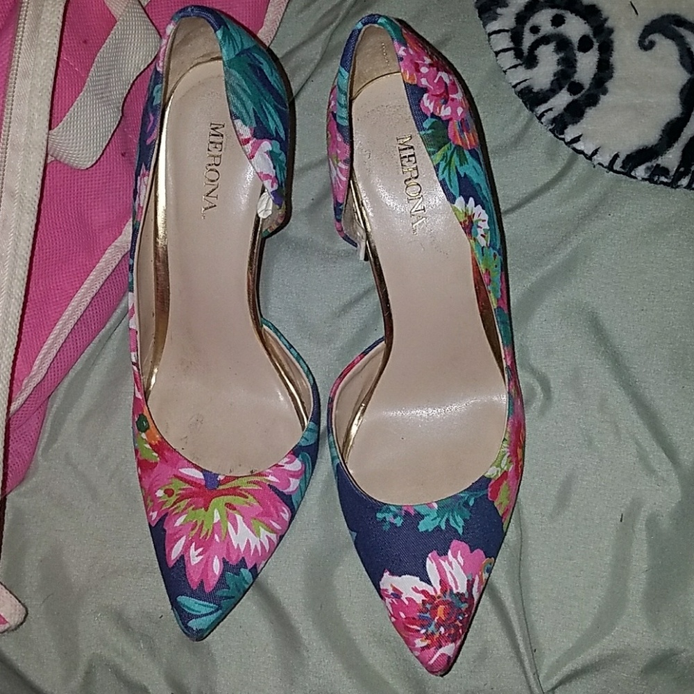 Navy flower heels